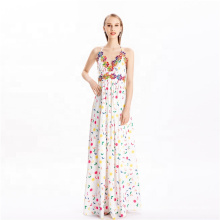 Costom Women Printed Backless Casual Long Dress V Neck Bohemia Dresses